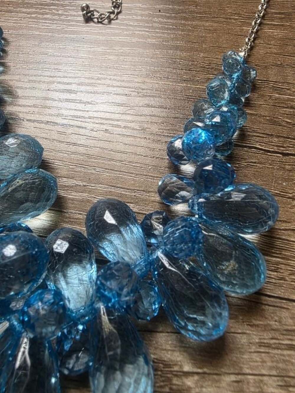Silver Blue Teardrop Bead Bib Statement Necklace - Picture 5 of 6